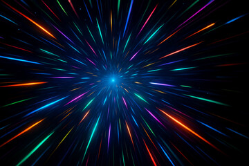 Fototapeta premium Colorful Starfield Warp-Speed Effect Motion Blur of Space Light Lines Converging to Vanishing Point
