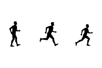 Obraz premium Silhouettes of three men in different stages of running on white background