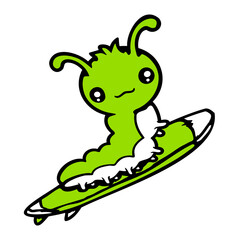 Caterpillar Surfer Surfing Surfboard Sea Waves Riding Hobby