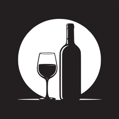 Black and white wine bottle and glass illustration for wine lovers and connoisseurs design art