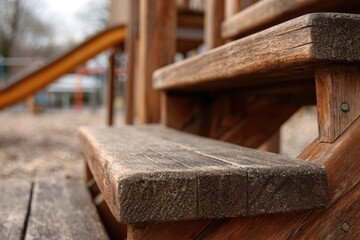 Close-up wooden steps of a playground