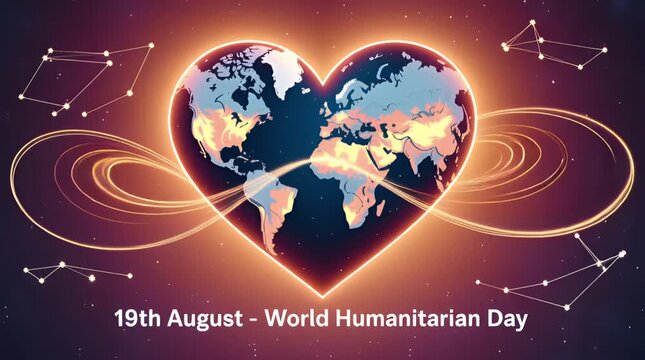 Humanitarian Day Animation Glowing Earth, Stars & Peace Message
