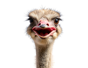 Funny Expression Ostrich Close-Up with Open Beak, Transparent PNG Format.