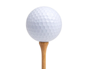 Golf Ball Balanced on Tee, Side Angle with Natural Shadows Removed, PNG File.