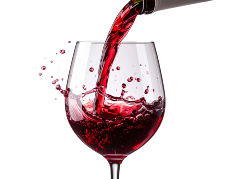 Red Wine Pouring into Crystal Glass PNG – Dynamic Splash on Transparent Background - Powered by Adobe