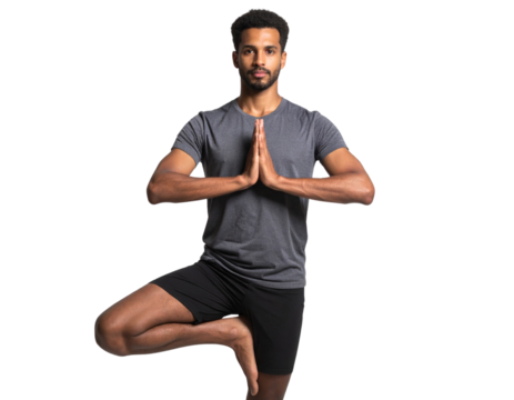 Yoga Man in Tree Pose PNG – Balance and Focus in Minimalist Isolated Design - Powered by Adobe
