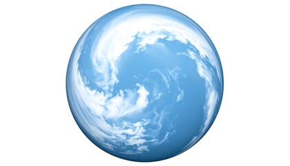A stylized, light-blue sphere with swirling clouds