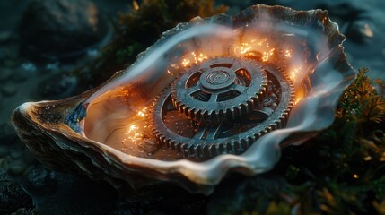 Burning Gears in Oyster Shell: A Steampunk Seascape