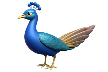 Obraz premium Stylized blue peacock with golden tail feathers on white background
