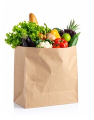 Brown paper grocery bag filled with various fresh produce