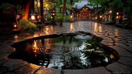 Serene Japanese Garden at Dusk