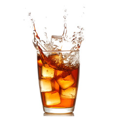 glass of wiskey splashing drinks isolated on white background