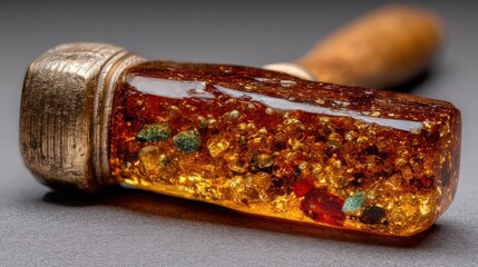 Amber Hammer with Inclusions: A Detailed Macro Photograph