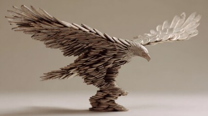 Abstract sculpted eagle, light-toned wood, wings outstretched
