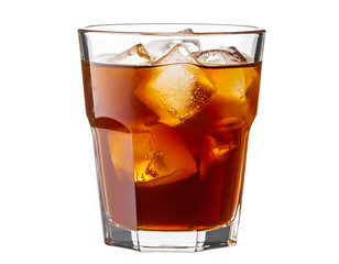 Iced Cold Brew Coffee with Mint Garnish in Short Glass, Transparent PNG File.