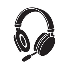 Black Headset with Microphone Icon Illustration headphones