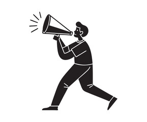 Black Silhouette Man Announcing with Megaphone announcement