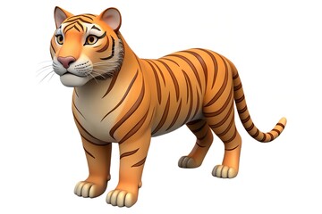 Obraz premium Adorable cartoon tiger standing proudly with big eyes and stripes