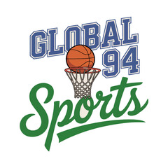 Global 94 sports basketball logo with net and ball isolated on white background