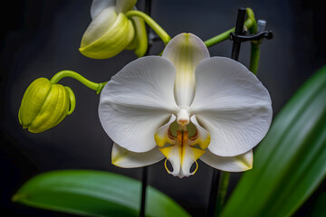 A white flower with yellow and green petals