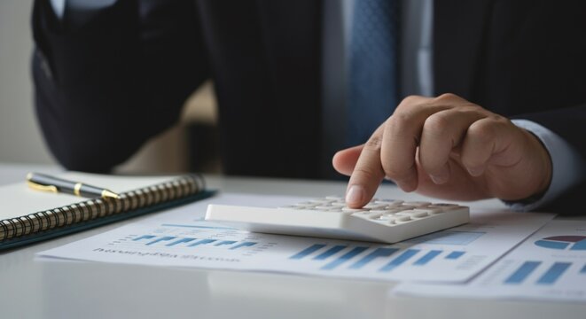 Businessman Using Calculator for Financial Analysis – Budget Planning, Accounting & Investment Review.