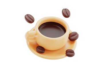 Delicious coffee beans and rich espresso in a cup for caffeine lovers and morning coffee lovers