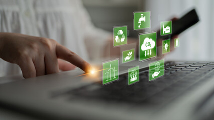 ESG concept integrates environmental, social, and governance practices to promote sustainability,...