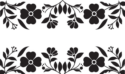 Obraz premium Elegant floral border, stylized Black flowers and leaves,