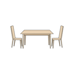 Illustration of a Dining Table with Two Chairs Providing a Simple and Minimalist Aesthetic for a Dining Room Setup