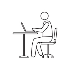Line Art Illustration of a Person Working on a Laptop at a Desk with Chair in a Minimalist Style