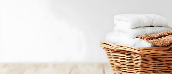 Soft White Towels in Wicker Basket Laundry Room Decor