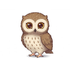 Obraz premium Charming cartoon owl graphic features big eyes and soft brown colors, perfect for educational projects and delightful children's books.