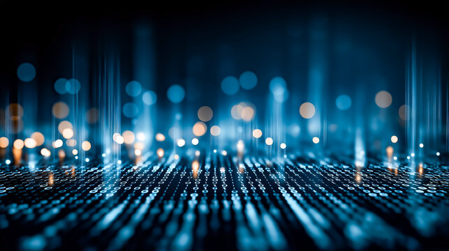 デジタルデータの流れ：0と1が織りなす情報の世界、サイバーセキュリティ：暗号化されたデータの背景