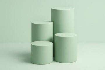Minimalist Podium Showcase: Clean and elegant, four cylindrical pedestals in a muted mint hue stand ready to spotlight a product or concept.