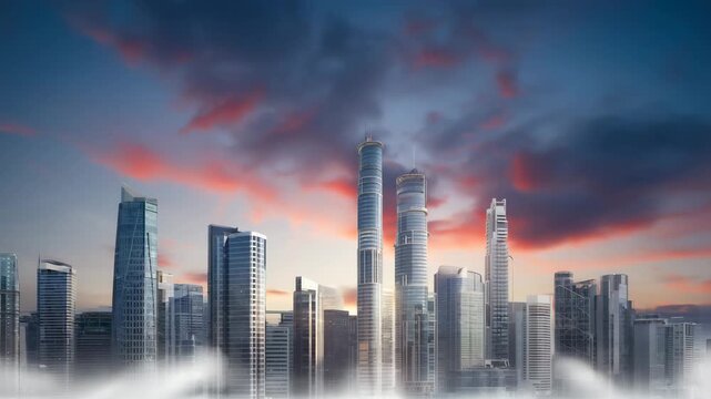 Evening skyline with altocumulus clouds changing color as sun sets