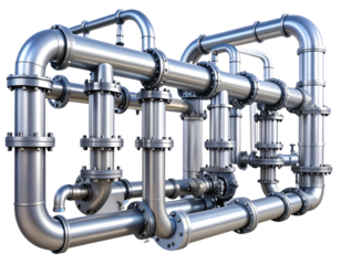 Industrial Steel Pipeline Network for Petrochemical Plant, isolated on transparent background
