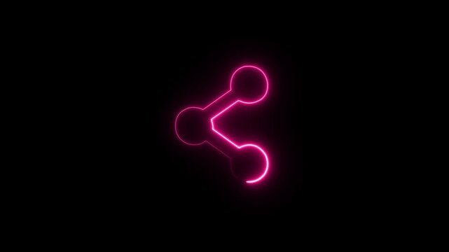 A glowing neon blue share icon on a black background. The icon consists of three connected circles forming a triangular shape and video animation .