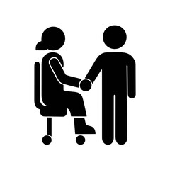 Person holding hand of disabled individual in caring mood, support and inclusivity against neutral background