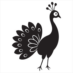peacock with open feathers silhouette vector on white background.