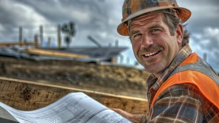 Man in hard hat and orange vest, highlighting workplace safety precautions
