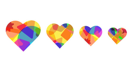 Colorful hearts, Stained Glass Vector Illustration, png