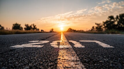Sunrise road with 2017 painted on asphalt