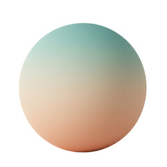 A perfectly round orb with a smooth gradient from teal-green to beige and peach-orange, isolated against a clean white background with copy space, ultra realistic studio photograph. Concept of serene