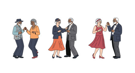 Fototapeta premium Elderly couples enjoy dancing together in social gathering celebration and party