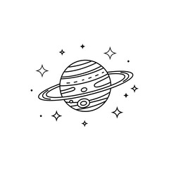 Minimalist Line Art Saturn Planet Illustration: Celestial, Space, Cosmic, Simple Design