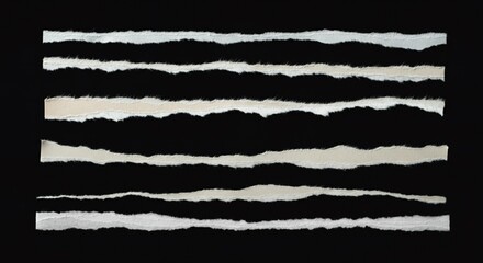 Torn Paper Strips on Black Background &ndash; Realistic Ripped Paper Edges Collection.