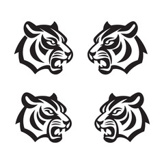 Tiger Head Silhouette Icon Bundle