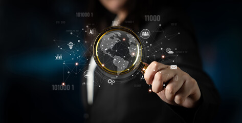 Global AI-powered digital network ecosystem connecting data, finance, analytics, ecommerce,...