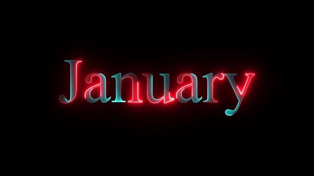 Neon January text animation on black background. january month neon line text concept. January neon looping animation. first month of year.