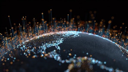 Abstract display of predictive analytics with data points and a globe.